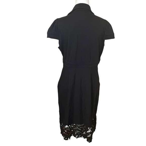 BCBG Maxazria Black Midi Dress Lace Hem Large Office Career Minimalist Neutral - Picture 5 of 12